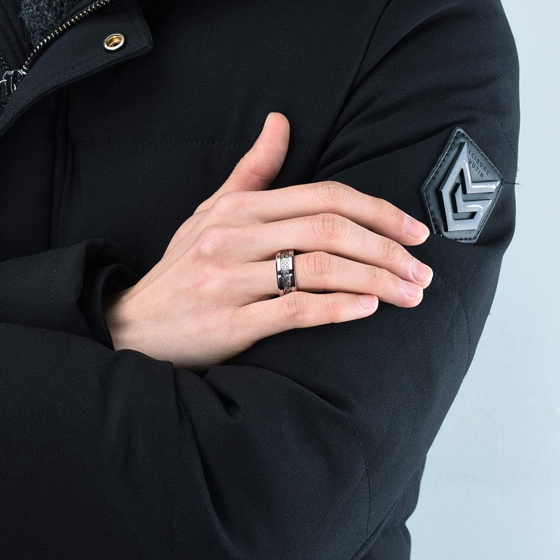 King Will DRAGON Men's 8mm/6mm/5mm Red/Green Carbon Fiber Black Celtic Dragon Tungsten Carbide Ring Comfort Fit Wedding Band