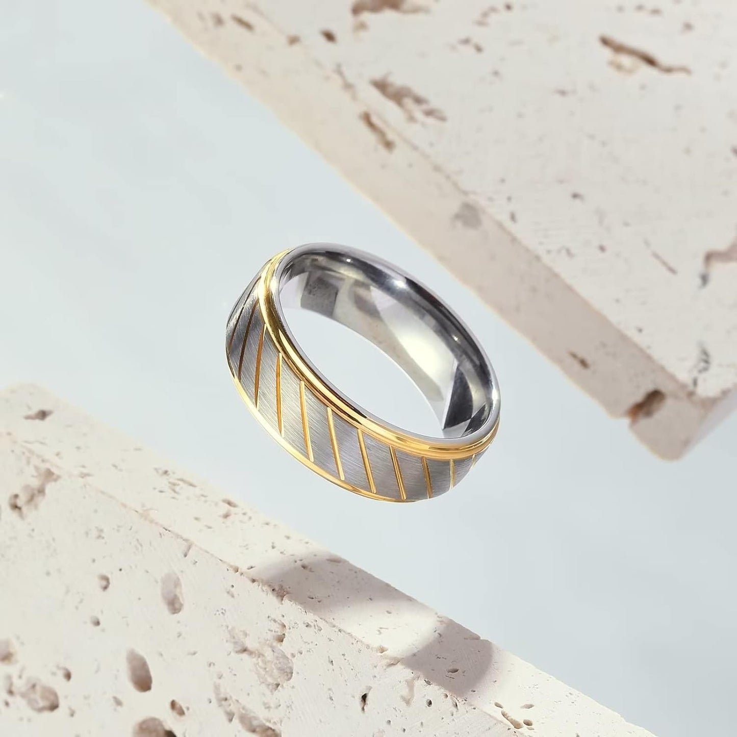 King Will 8mm Men's Tungsten Carbide Silver/Gold/Rose Gold Ring Gold Domed High Polished/Grooved/Faceted/Sandstone Sticker Inlay Step Edge Comfort Fit Wedding Ring