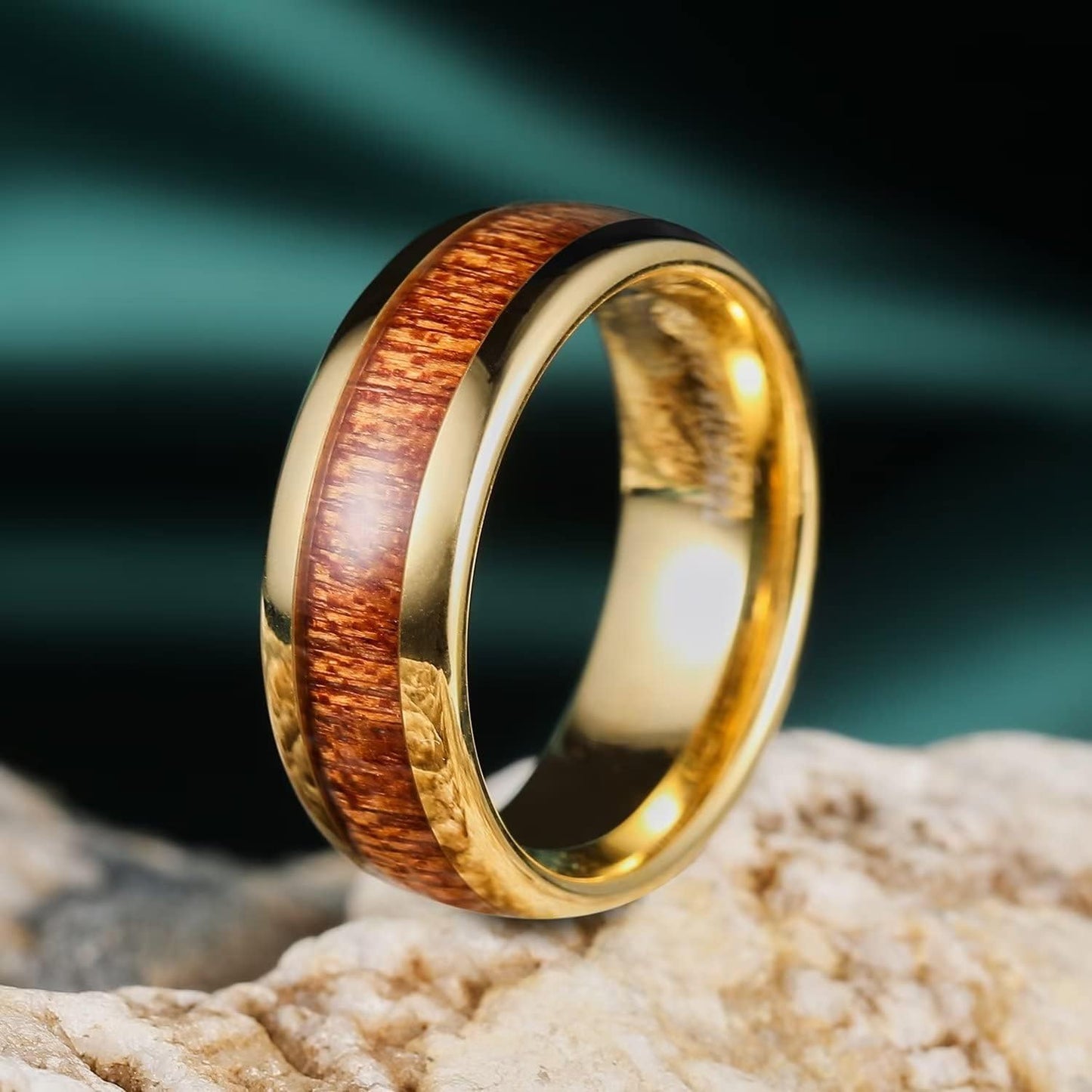King Will Nature Koa Wood Inlay Tungsten Carbide Wedding Ring 8mm Rose Gold/Blue/Black/Silver High Polished Comfort Fit