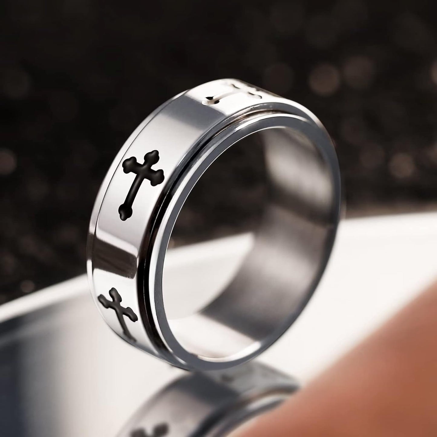 King Will 8mm Black/Gold/Silver Stainless Steel Ring Lord's Prayer Rotatable Ring Men Wedding Band Rings Comfort Fit