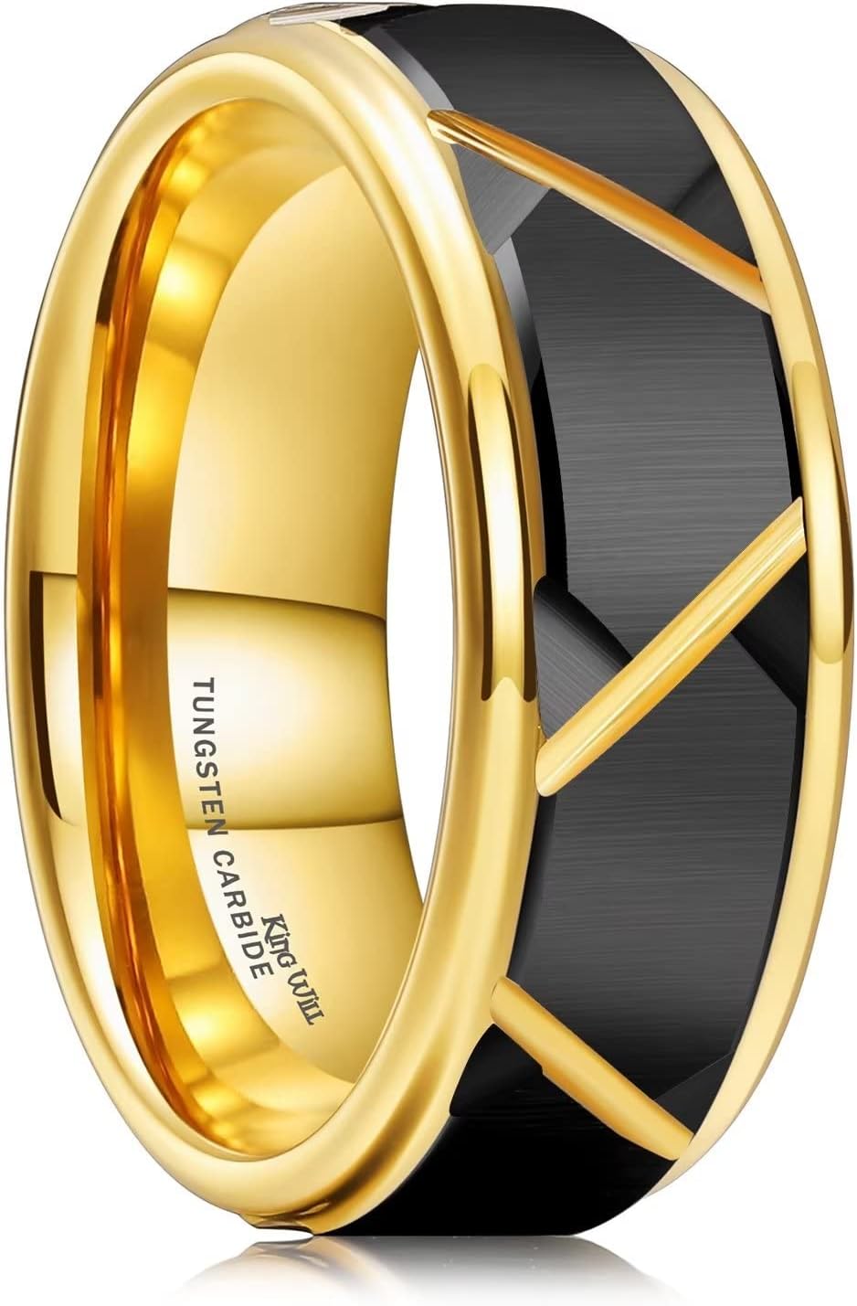 King Will 8mm Men's Tungsten Carbide Silver/Gold/Rose Gold Ring Gold Domed High Polished/Grooved/Faceted/Sandstone Sticker Inlay Step Edge Comfort Fit Wedding Ring
