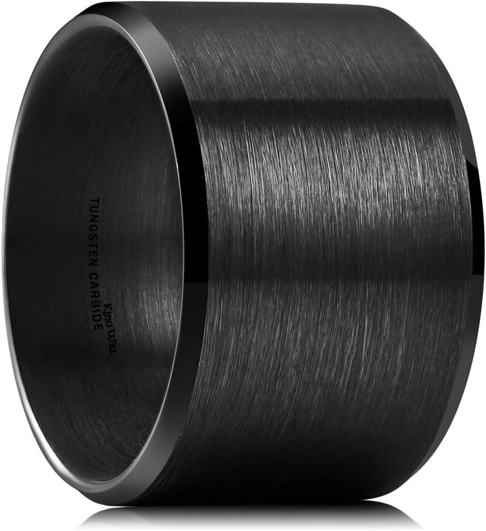 King Will Basic 6mm 7mm 8mm 9mm 10mm Men Wedding Black/Silver Tungsten Ring Matte Finish Beveled Polished Edge Comfort Fit