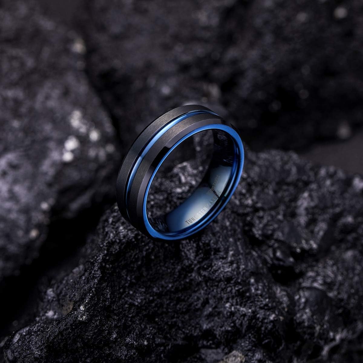 King Will 6mm 7mm 8mm Groove Tungsten Carbide Wedding Ring for Men Black/Silver/Rainbow/Rose Gold/Red/Brown/Blue Thin Groove Center Tungsten Wedding Band Matte Finish