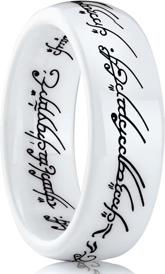 King Will 6mm 7mm White Lord Rings Ceramic Ring One Ring of The Rings Wedding Band for Men Women Comfort Fit High Polished