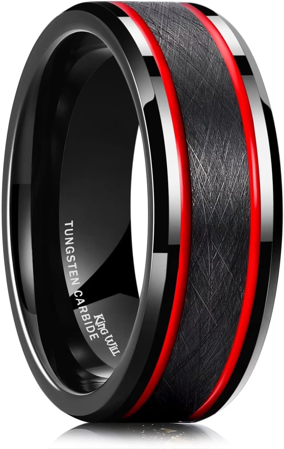 King Will 6mm 7mm 8mm Groove Tungsten Carbide Wedding Ring for Men Black/Silver/Rainbow/Rose Gold/Red/Brown/Blue Thin Groove Center Tungsten Wedding Band Matte Finish