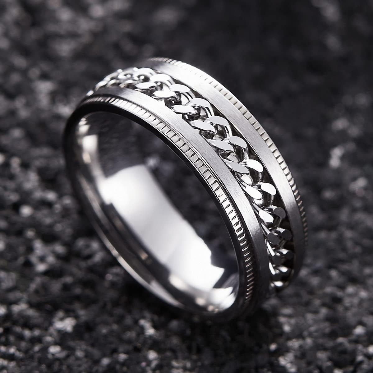 King Will Intertwine 8mm Spinner Ring Stainless Steel Fidget Ring Anxiety Ring for Men Black/Blue/Silver/Gold Fidget Anxiety Ring
