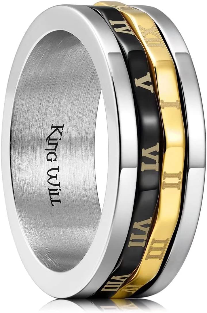 King Will 6mm 7mm 8mm Silver Black Stainless Steel Ring Spinner Ring Anxiety Relief Wedding Ring For Men Women Forest Elk Deer Family/Moon Star/Skull Head/Evil Eye/Poker Pattern