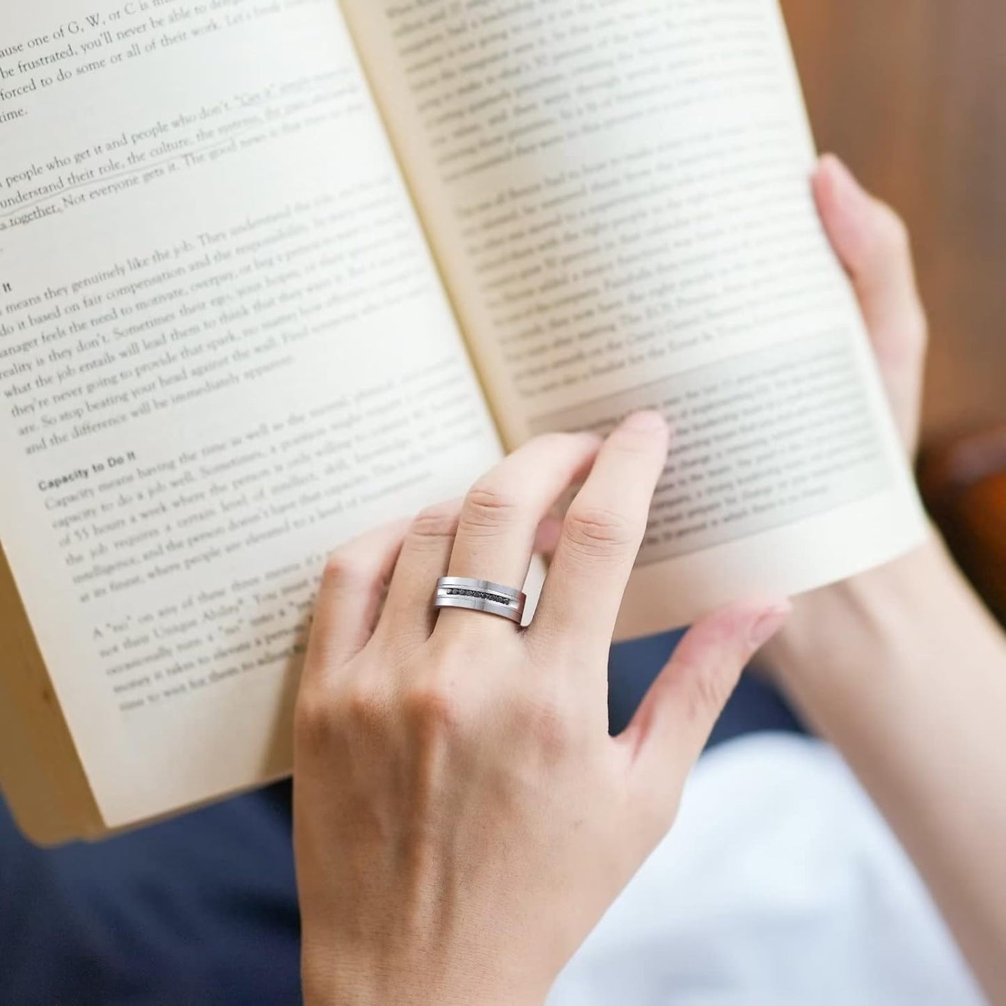 King Will GEM Mens 8mm Black Polished Finish Tungsten Carbide Ring Cubic Zircon Stones Flat Style