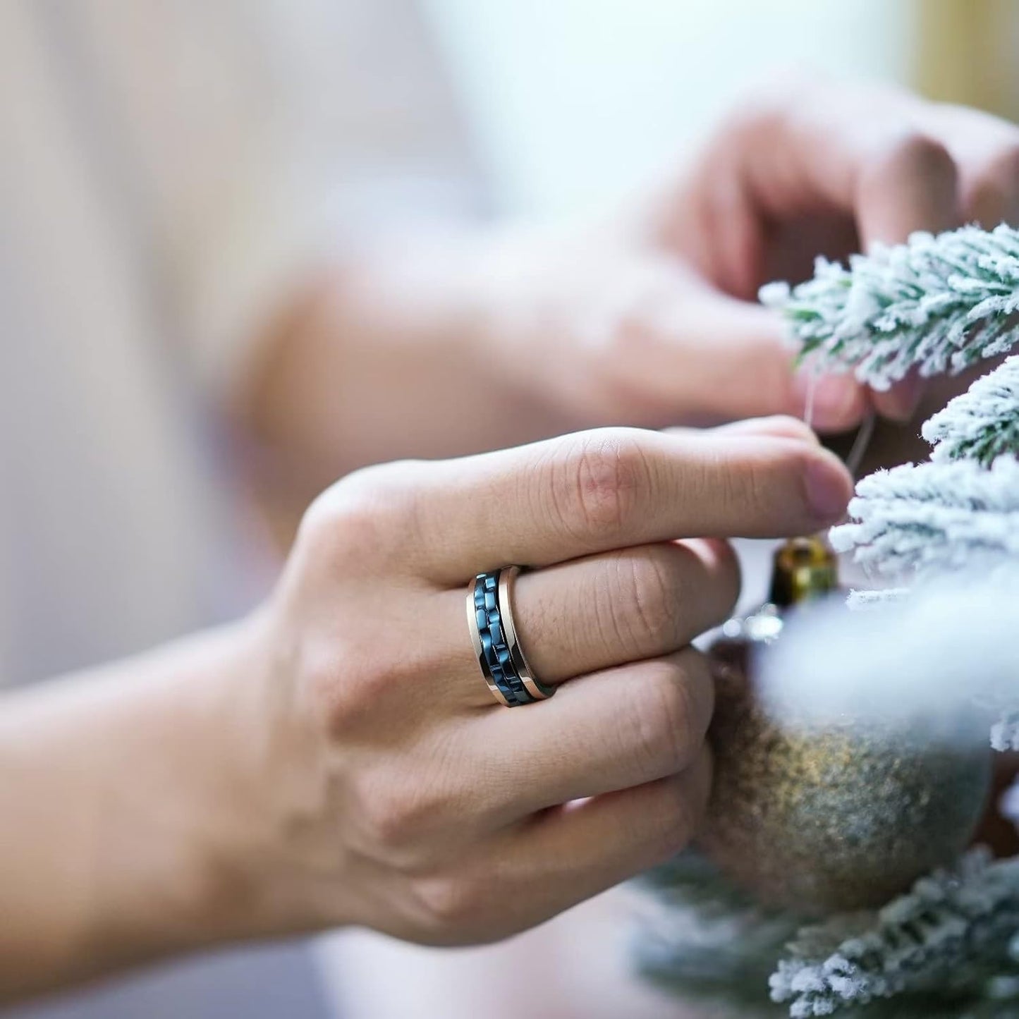 King Will Mens Black Blue Gear Spinner Rings Stainless Steel Fidgets Two Black Gear Fidget Ring High Polish Anxiety Ring For Men Women Wedding Band