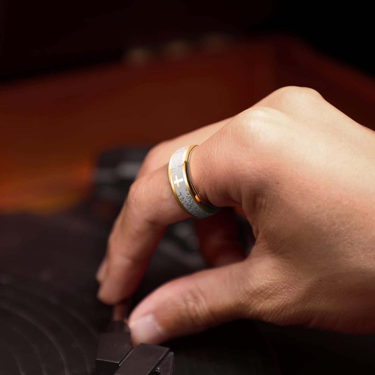 King Will 8mm Black/Gold/Silver Stainless Steel Ring Lord's Prayer Rotatable Ring Men Wedding Band Rings Comfort Fit