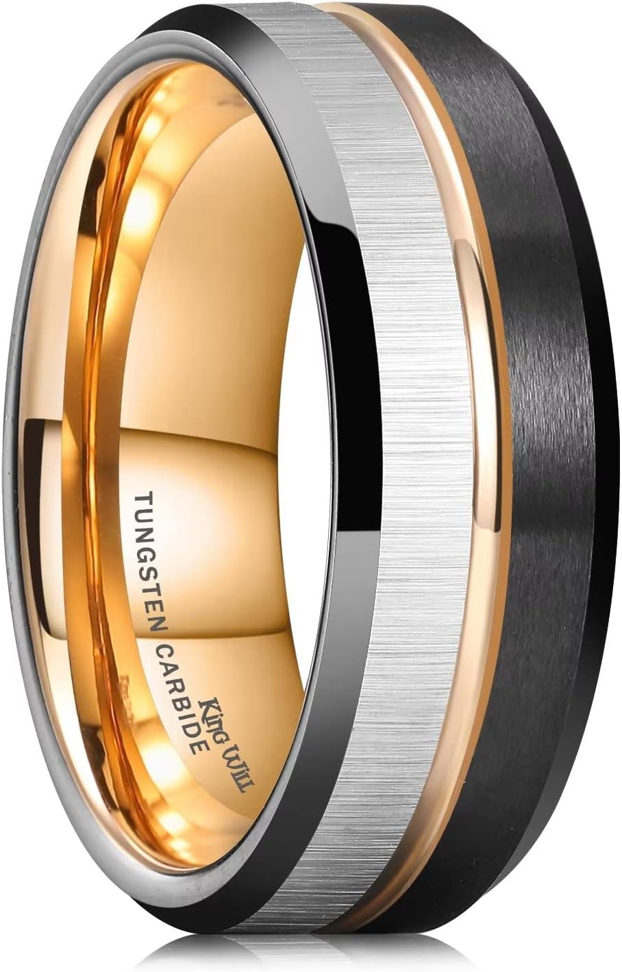 King Will LOOP Mens Women Tungsten Carbide Wedding Band 6mm/8mm Rose Gold Line Ring Black Silver Blue Brushed Gold Groove Tungsten rings Comfort Fit