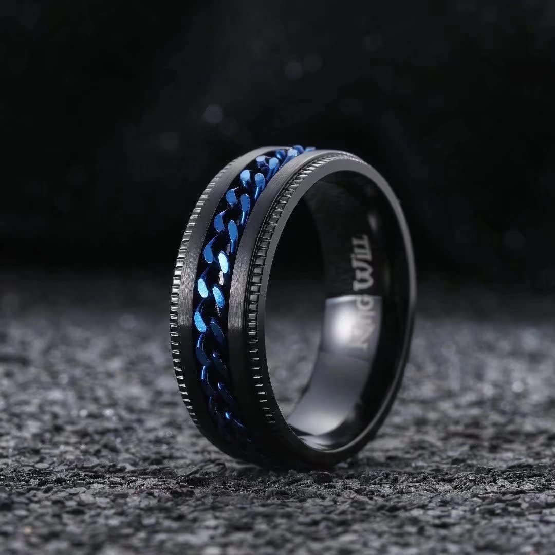 King Will Intertwine 8mm Spinner Ring Stainless Steel Fidget Ring Anxiety Ring for Men Black/Blue/Silver/Gold Fidget Anxiety Ring