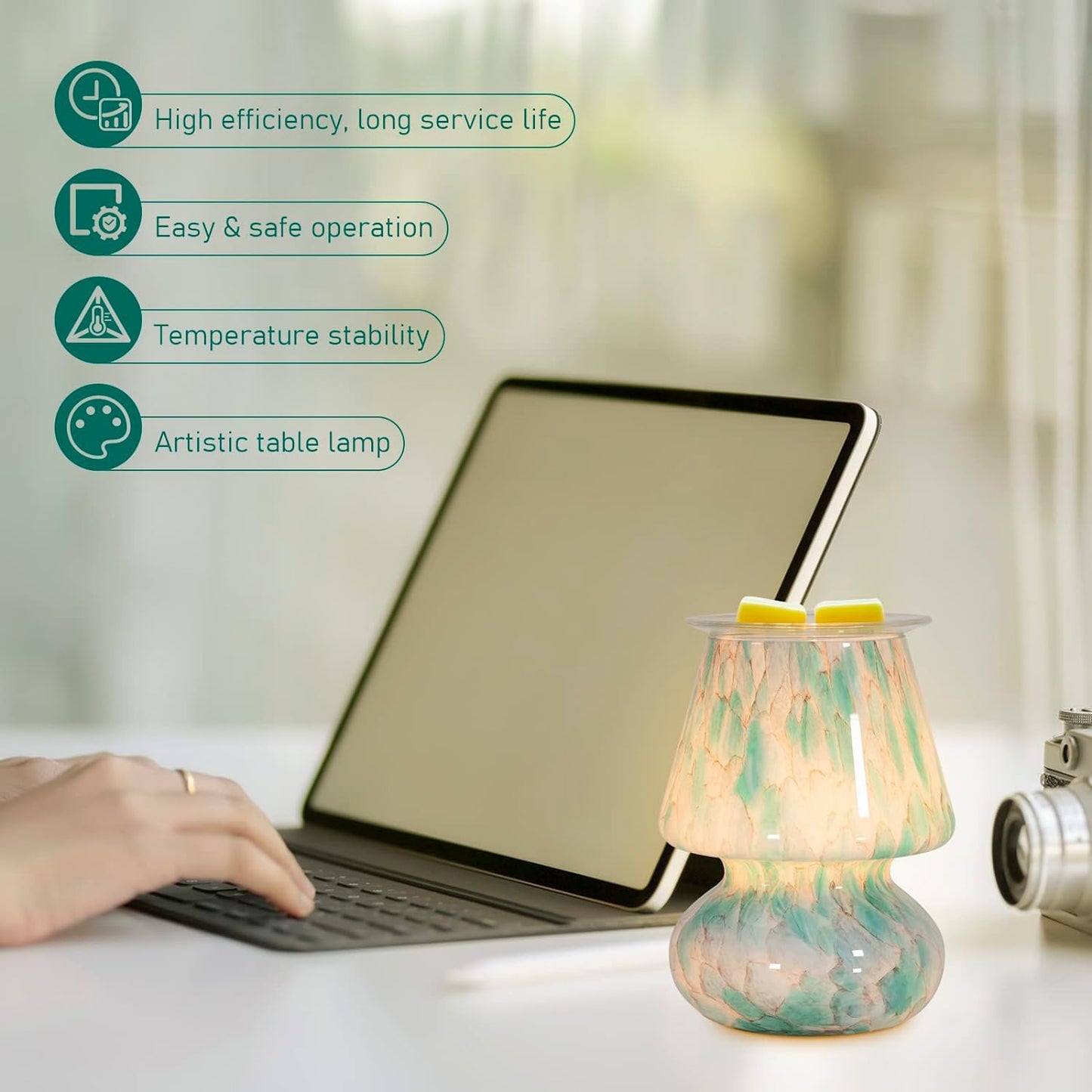 Electric Wax Melts Warmer Burner Essential Oil Warmer Wax Tart Burner Fragrance Night Light Aroma Decorative for Home Office Bedroom Living Room Decor Gifts (Light Green)