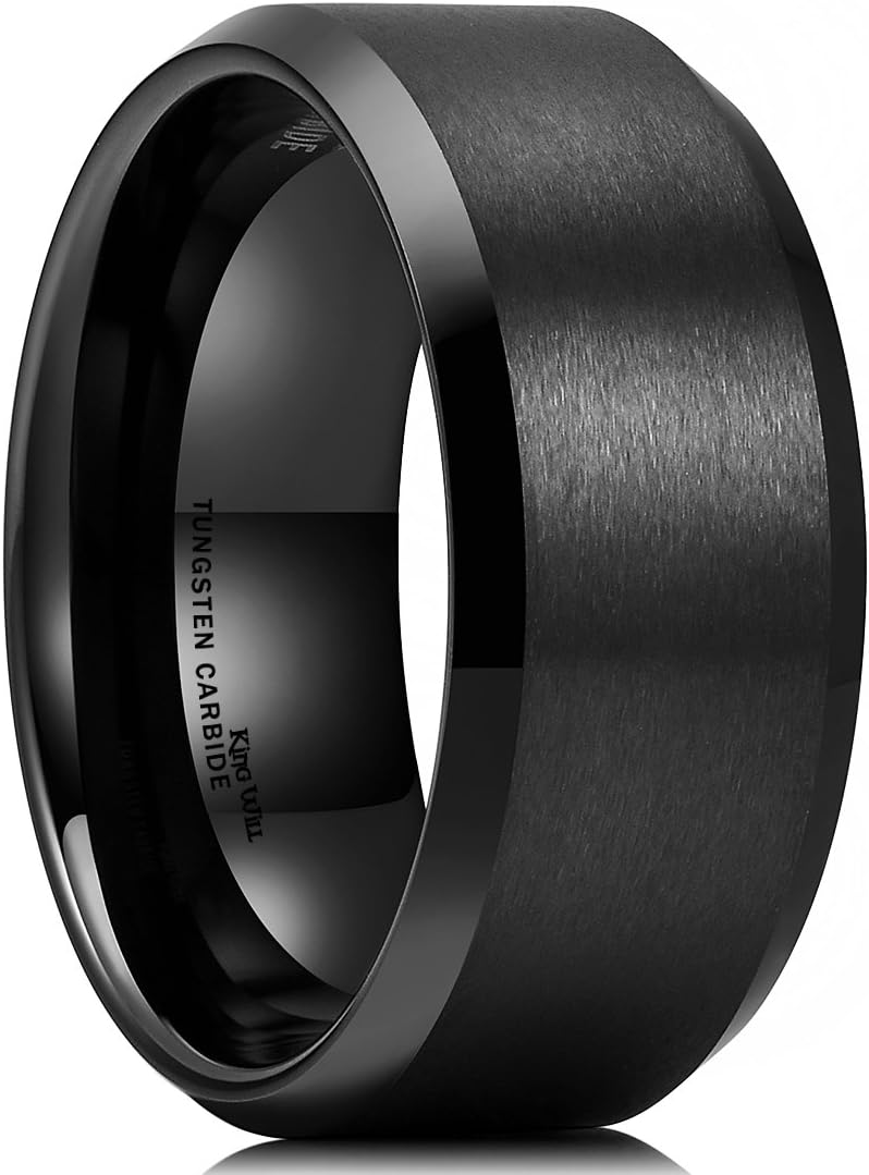 King Will Basic 6mm 7mm 8mm 9mm 10mm Men Wedding Black/Silver Tungsten Ring Matte Finish Beveled Polished Edge Comfort Fit