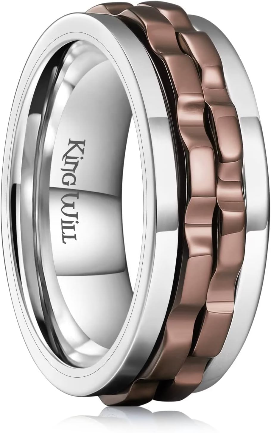 King Will Mens Black Blue Gear Spinner Rings Stainless Steel Fidgets Two Black Gear Fidget Ring High Polish Anxiety Ring For Men Women Wedding Band