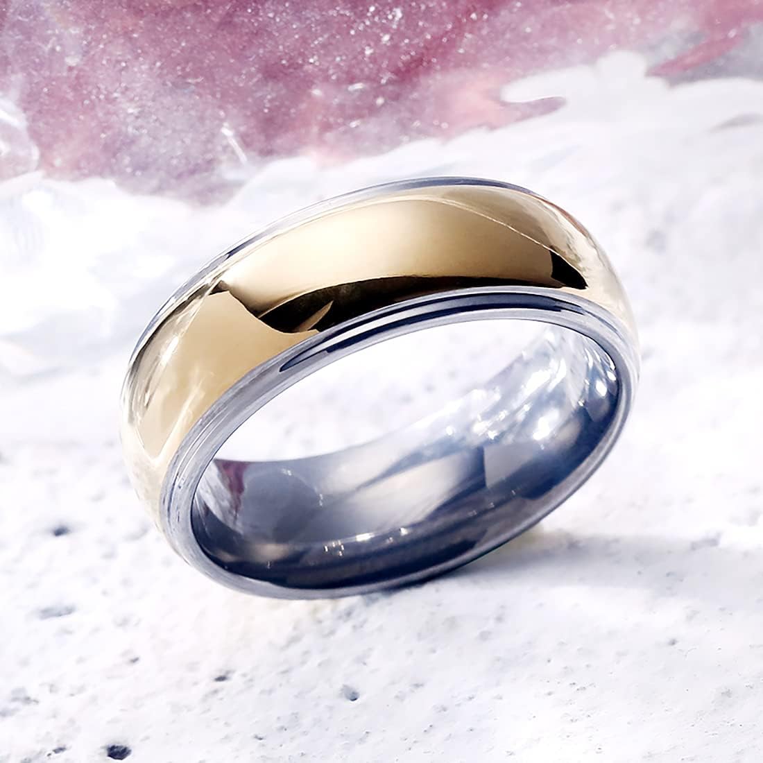 King Will 8mm Men's Tungsten Carbide Silver/Gold/Rose Gold Ring Gold Domed High Polished/Grooved/Faceted/Sandstone Sticker Inlay Step Edge Comfort Fit Wedding Ring