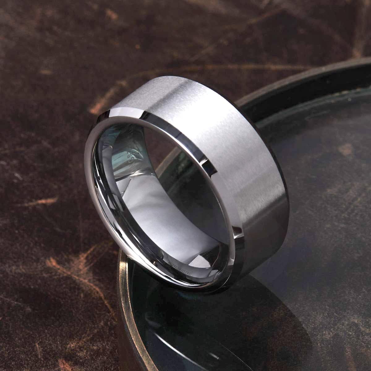 King Will Basic 6mm 7mm 8mm 9mm 10mm Men Wedding Black/Silver Tungsten Ring Matte Finish Beveled Polished Edge Comfort Fit