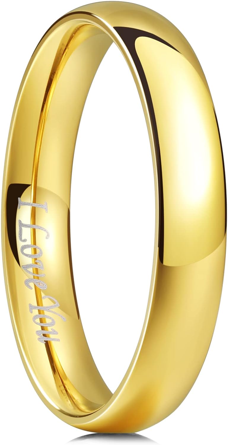 King Will BASIC 2mm/3mm/4mm/5mm/6mm/7mm Wedding Ring for Men Women Stainless Steel Wedding Band Laser I Love You Silver/Gold/Rose Gold Plated High Polished Dome Style Ring