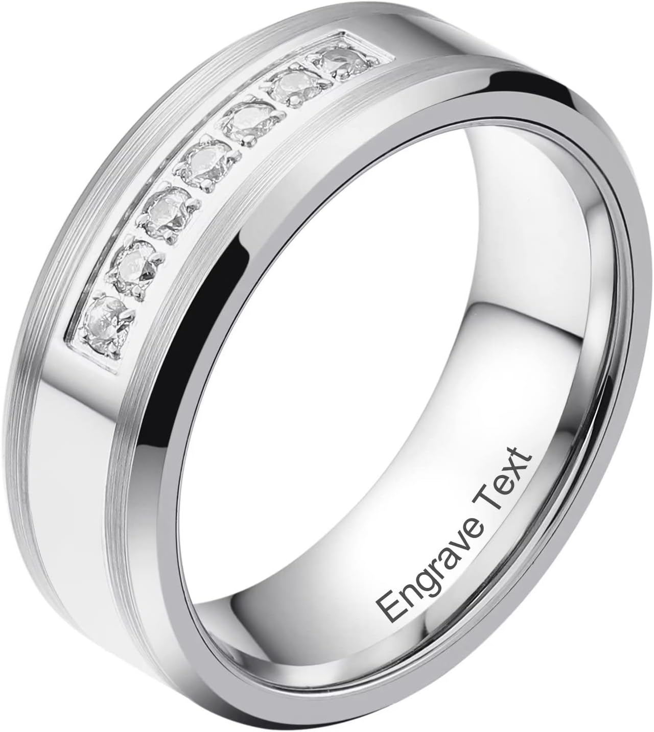 King Will GEM Custom Engraving Mens 8mm Tungsten Carbide Ring Cubic Zircon Stones Engagement Wedding Promise Band for Women Men Personalized