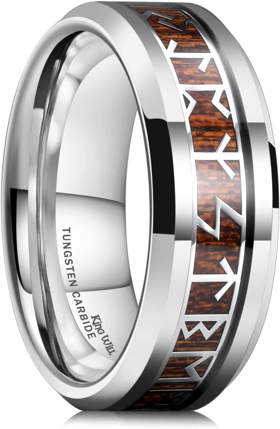 King Will Tungsten Carbide Wedding Band for Men - 8mm Black Plated High Polished Inlay Norse Viking Rune Rings for Any Ocassion Ring Comfort Fit