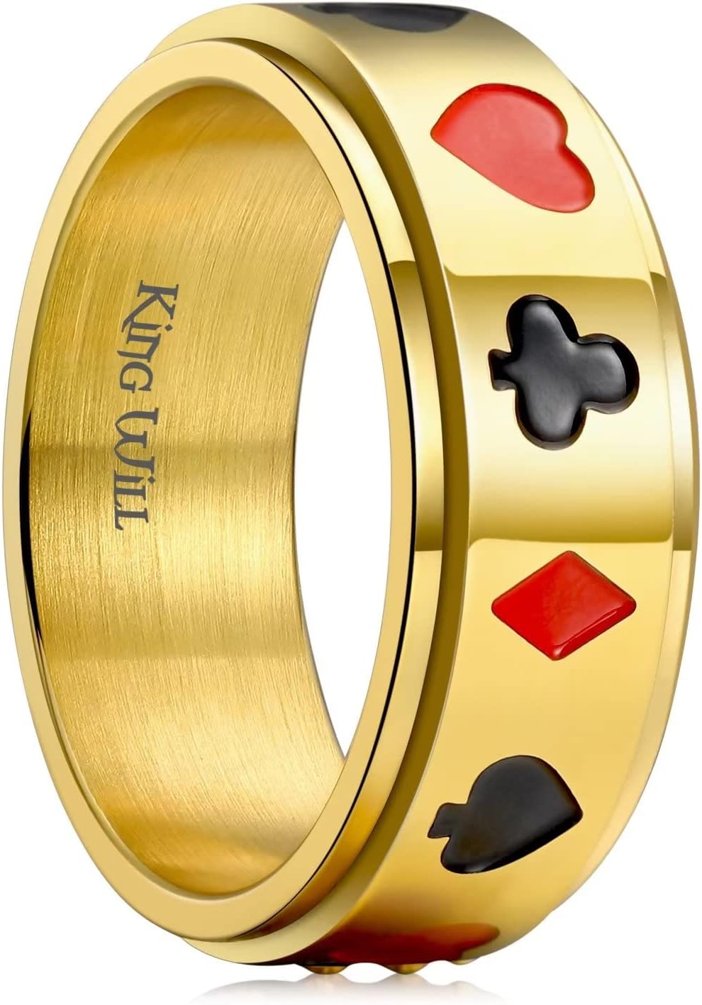 King Will 6mm 7mm 8mm Silver Black Stainless Steel Ring Spinner Ring Anxiety Relief Wedding Ring For Men Women Forest Elk Deer Family/Moon Star/Skull Head/Evil Eye/Poker Pattern