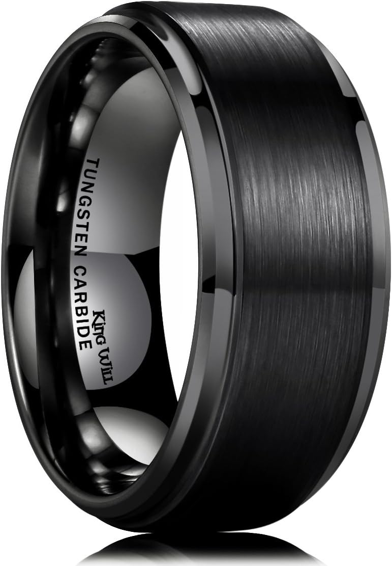 King Will Basic Tungsten Ring for Men 6mm 7mm 8mm 9mm 10mm Silver Blue Tungsten Wedding Band Matte Brushed Finish Comfort Fit