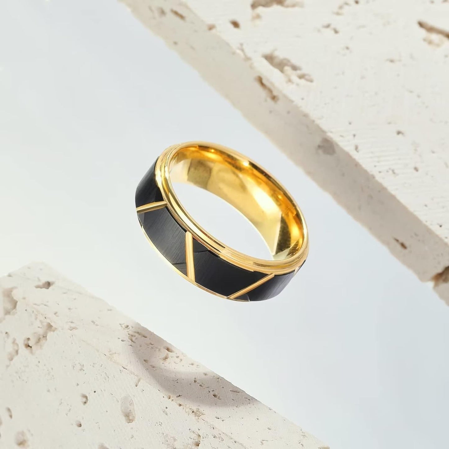 King Will 8mm Men's Tungsten Carbide Silver/Gold/Rose Gold Ring Gold Domed High Polished/Grooved/Faceted/Sandstone Sticker Inlay Step Edge Comfort Fit Wedding Ring