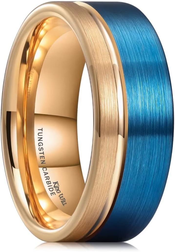 King Will LOOP Mens Women Tungsten Carbide Wedding Band 6mm/8mm Rose Gold Line Ring Black Silver Blue Brushed Gold Groove Tungsten rings Comfort Fit