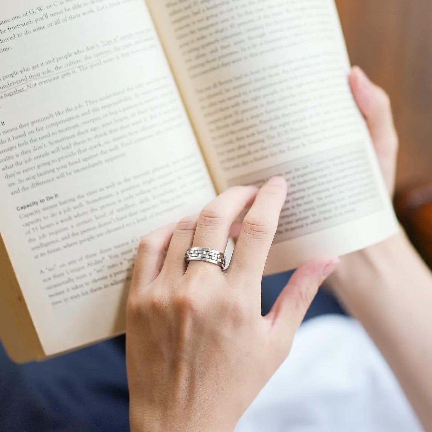 King Will Mens Black Blue Gear Spinner Rings Stainless Steel Fidgets Two Black Gear Fidget Ring High Polish Anxiety Ring For Men Women Wedding Band