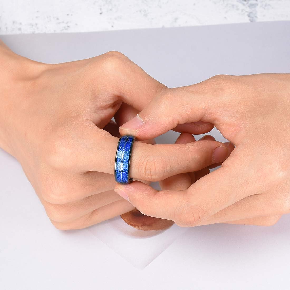 King Will Nature 8mm Arrow Tungsten Carbide Ring Wood Meteorite Sticker Inlay Domed Wedding Ring for Men