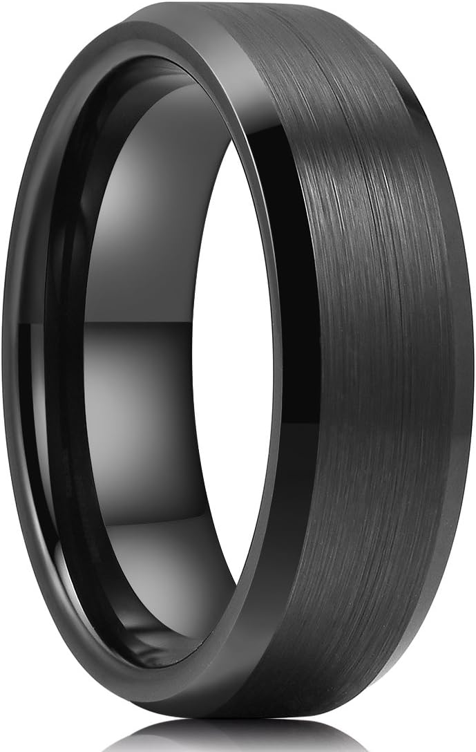 King Will Basic 6mm 7mm 8mm 9mm 10mm Men Wedding Black/Silver Tungsten Ring Matte Finish Beveled Polished Edge Comfort Fit