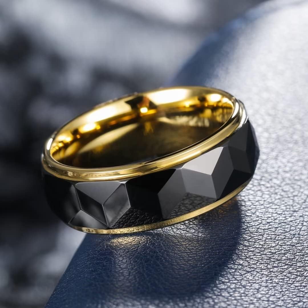 King Will 8mm Men's Tungsten Carbide Silver/Gold/Rose Gold Ring Gold Domed High Polished/Grooved/Faceted/Sandstone Sticker Inlay Step Edge Comfort Fit Wedding Ring
