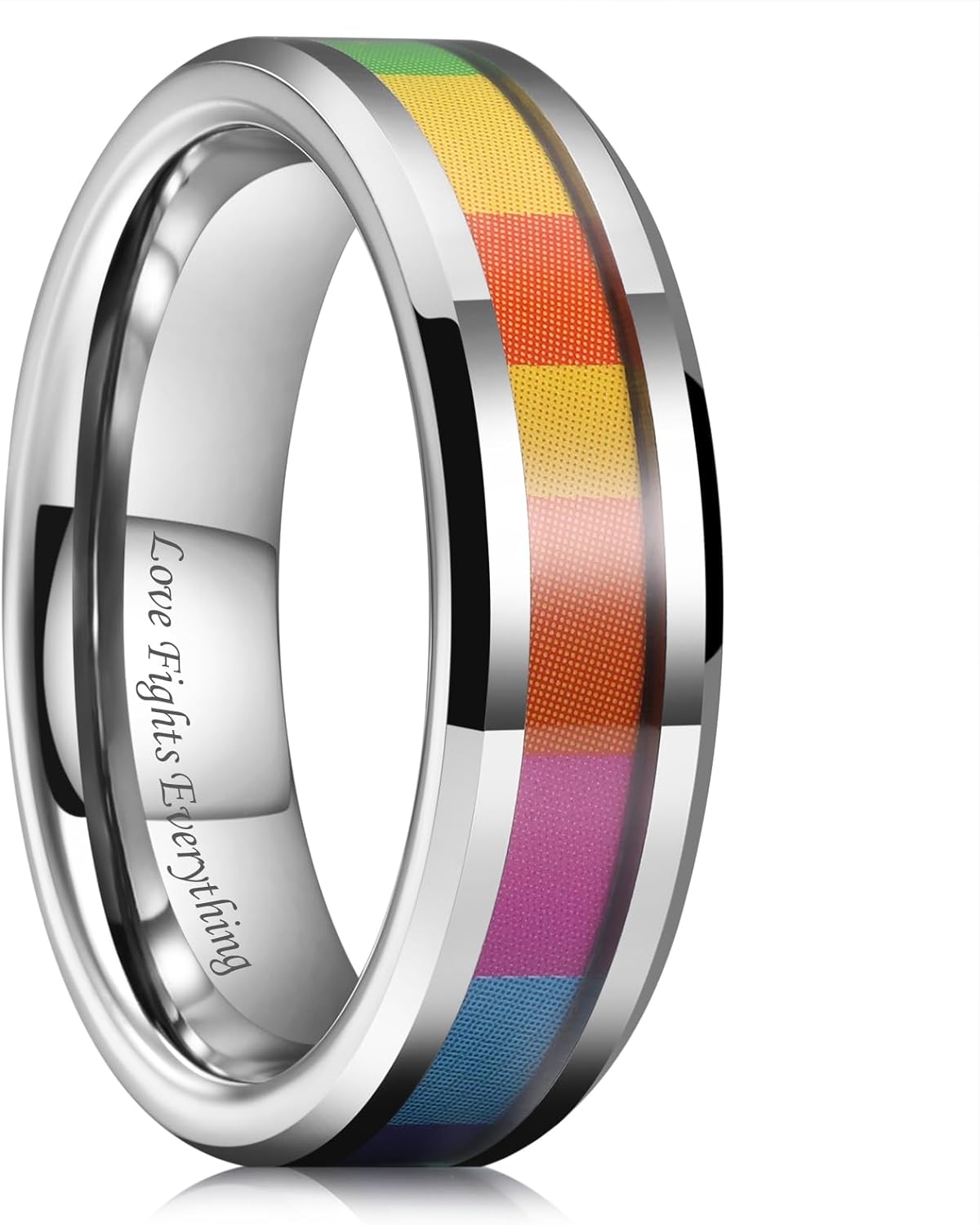 King Will Tungsten Carbide Wedding Band for Men - 8mm Black Plated High Polished Inlay Rainbow Sticker Rings for Weddding Engagement Comfort Fit