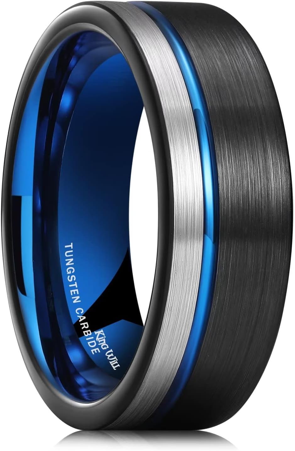King Will LOOP Mens Women Tungsten Carbide Wedding Band 6mm/8mm Rose Gold Line Ring Black Silver Blue Brushed Gold Groove Tungsten rings Comfort Fit
