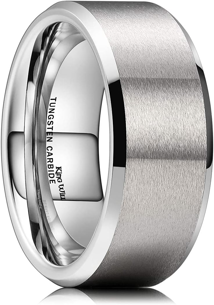King Will Basic 6mm 7mm 8mm 9mm 10mm Men Wedding Black/Silver Tungsten Ring Matte Finish Beveled Polished Edge Comfort Fit