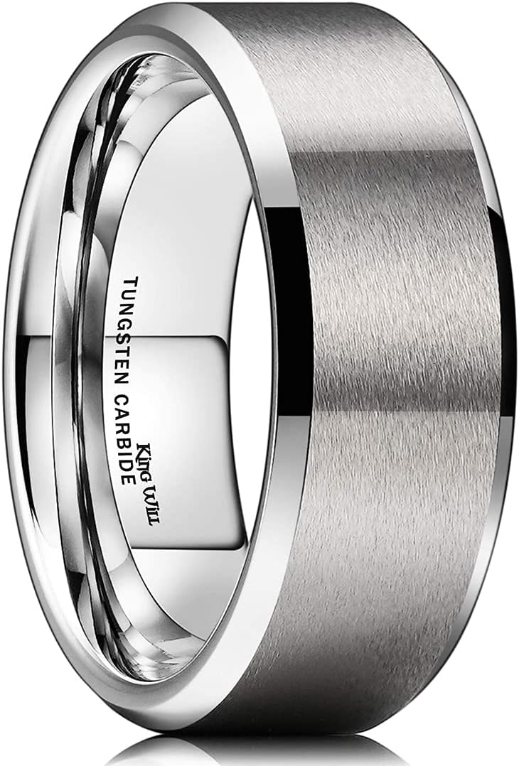 King Will Basic 6mm 7mm 8mm 9mm 10mm Men Wedding Black/Silver Tungsten Ring Matte Finish Beveled Polished Edge Comfort Fit