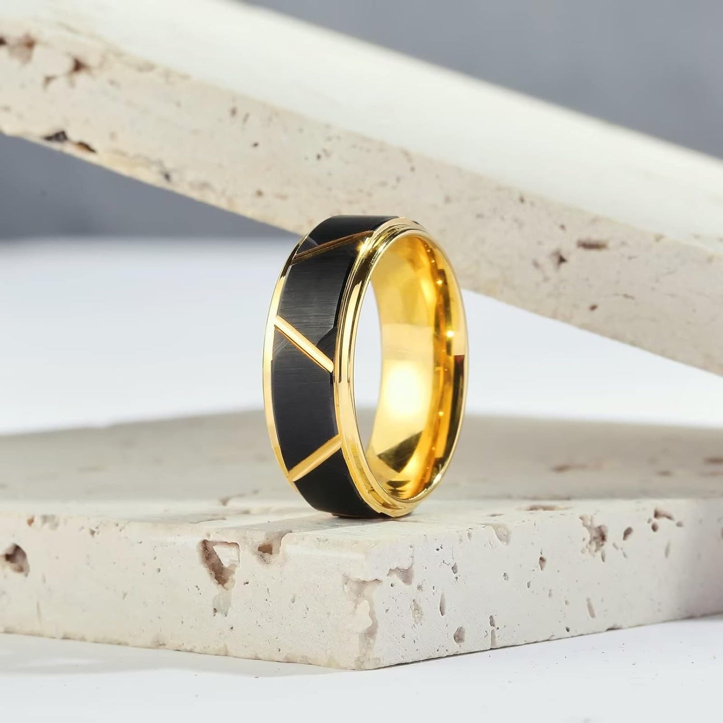 King Will 8mm Men's Tungsten Carbide Silver/Gold/Rose Gold Ring Gold Domed High Polished/Grooved/Faceted/Sandstone Sticker Inlay Step Edge Comfort Fit Wedding Ring