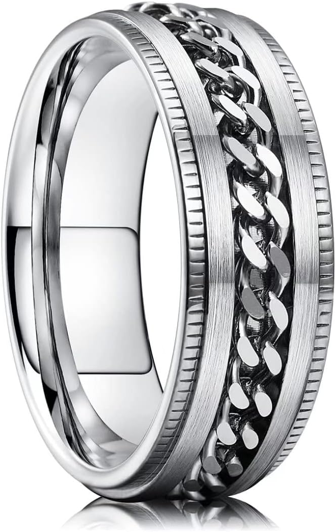 King Will Intertwine 8mm Spinner Ring Stainless Steel Fidget Ring Anxiety Ring for Men Black/Blue/Silver/Gold Fidget Anxiety Ring