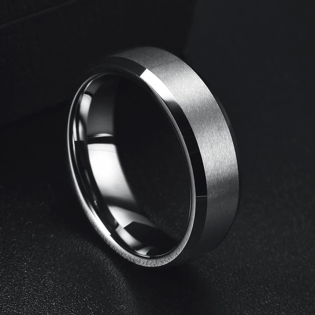 King Will Basic 6mm 7mm 8mm 9mm 10mm Men Wedding Black/Silver Tungsten Ring Matte Finish Beveled Polished Edge Comfort Fit