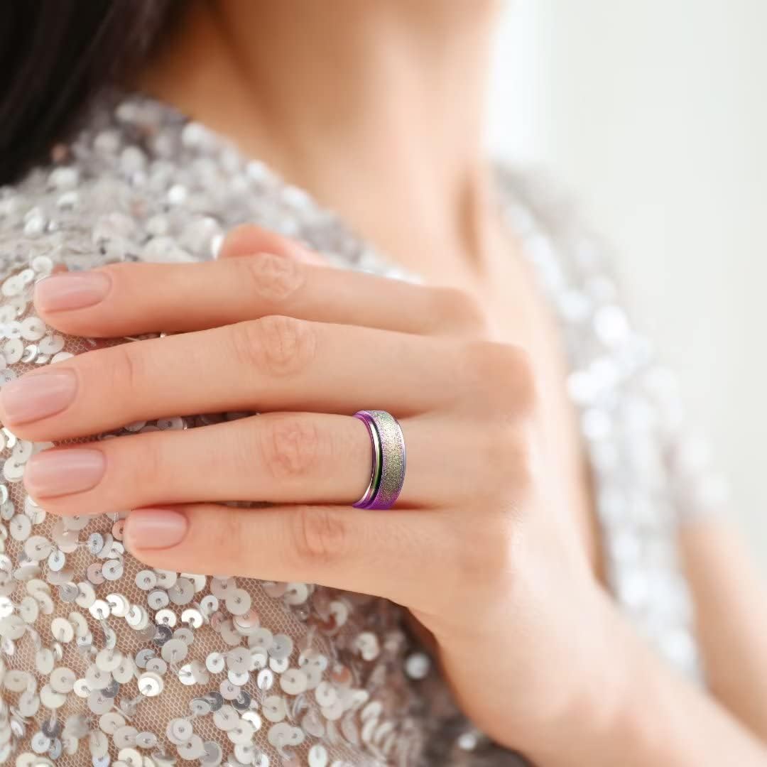 King Will Mens Fidget Ring Black/Gold/Rose Gold/Rainbow 8mm Stainless Steel Ring Spinner Ring For Men Women Stress Anxiety Relief Rotating Ring Finger Teens Toy Moon Sun Star/Triple Moon/Sand Blasted Comfort Fit For Unisex Adults