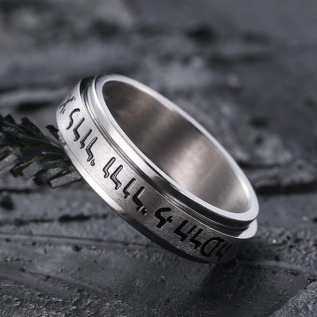 King Will 6mm 8mm Silver Rose Gold Titanium Spinner Ring Fidget Anxiety Ring for Men High Polished Dice Pattern/Lord's Prayer Comfort Ring