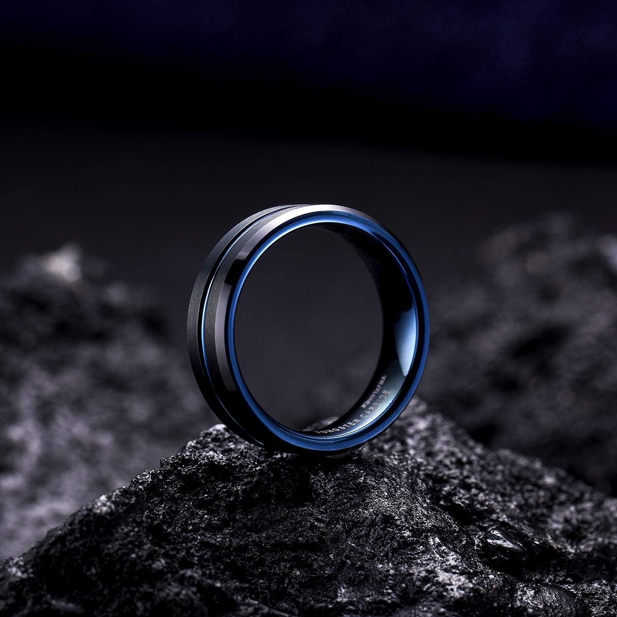King Will 6mm 7mm 8mm Groove Tungsten Carbide Wedding Ring for Men Black/Silver/Rainbow/Rose Gold/Red/Brown/Blue Thin Groove Center Tungsten Wedding Band Matte Finish