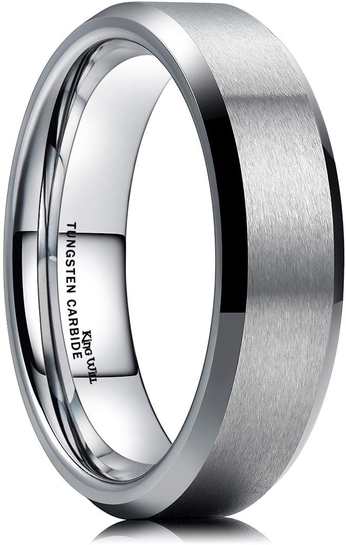 King Will Basic 6mm 7mm 8mm 9mm 10mm Men Wedding Black/Silver Tungsten Ring Matte Finish Beveled Polished Edge Comfort Fit