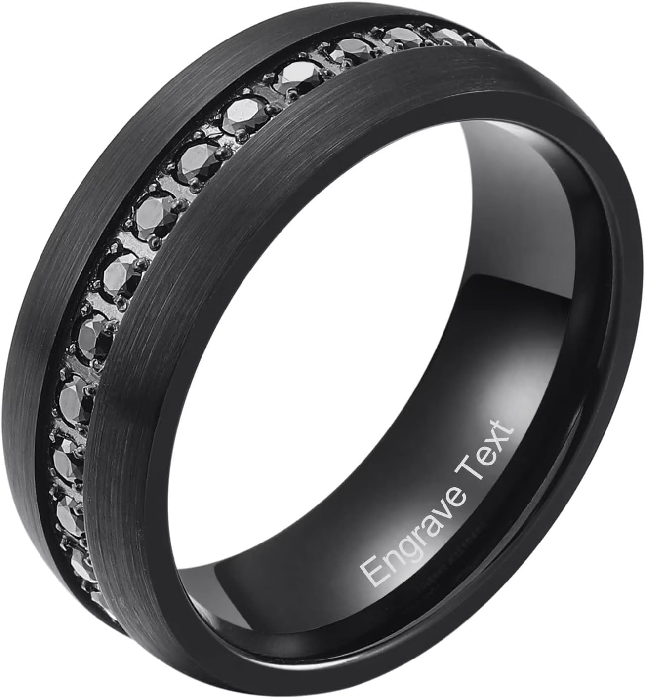 King Will GEM Custom Engraving Mens 8mm Tungsten Carbide Ring Cubic Zircon Stones Engagement Wedding Promise Band for Women Men Personalized