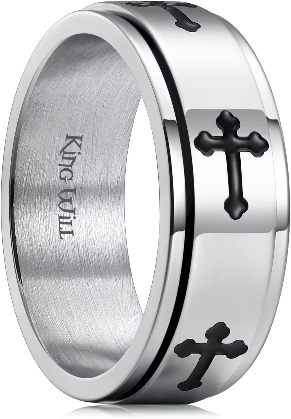 King Will 8mm Black/Gold/Silver Stainless Steel Ring Lord's Prayer Rotatable Ring Men Wedding Band Rings Comfort Fit