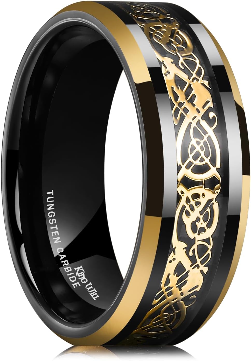 King Will DRAGON Men's 8mm/6mm/5mm Red/Green Carbon Fiber Black Celtic Dragon Tungsten Carbide Ring Comfort Fit Wedding Band