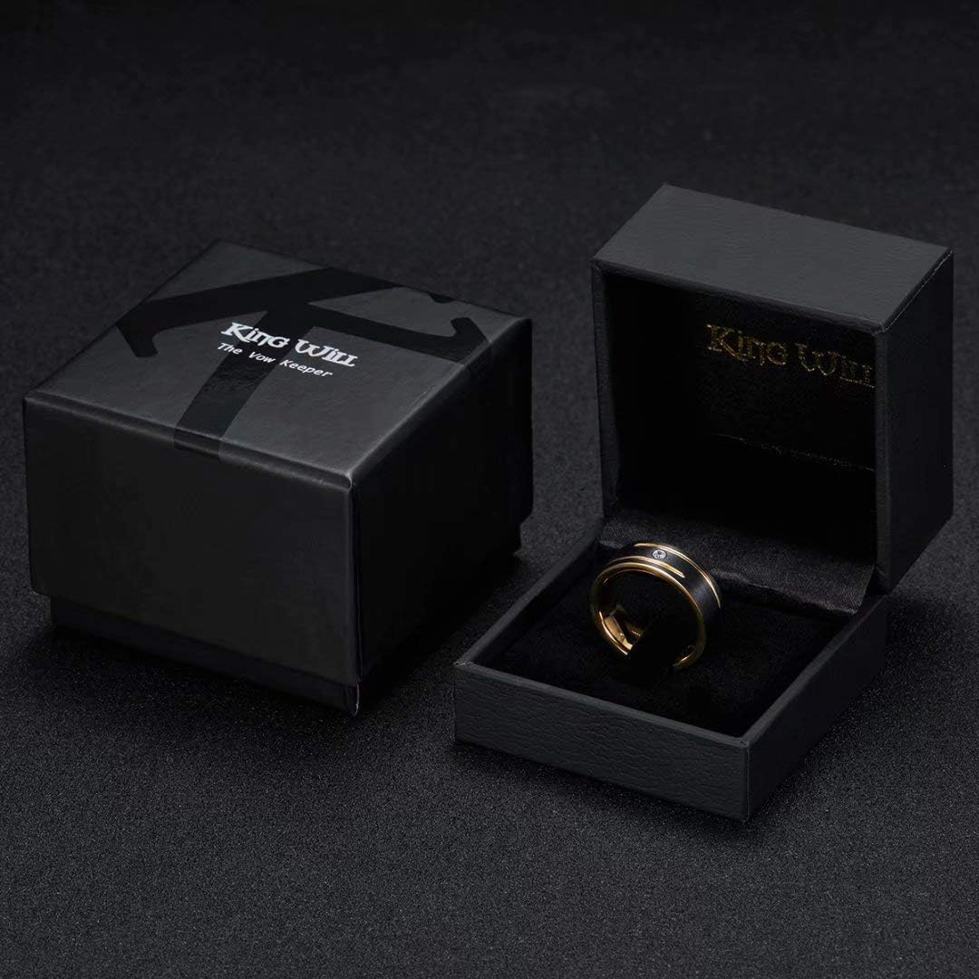King Will GEM Mens 8mm Black Polished Finish Tungsten Carbide Ring Cubic Zircon Stones Flat Style