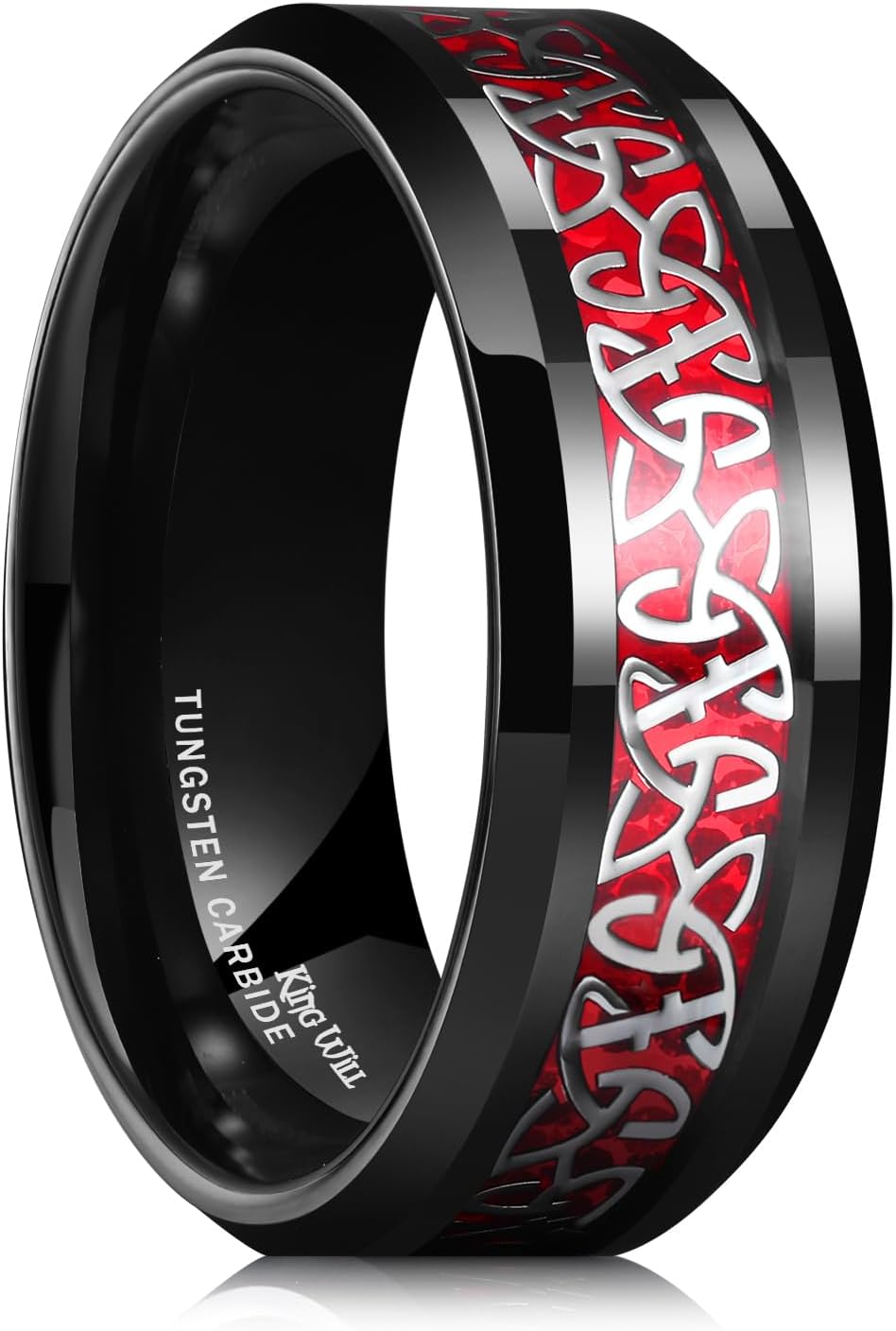 King Will Classic Tungsten Carbide Ring Silver/Black/Red/Green Inlay Celtic Knot 6mm/8mm Wedding Band for Men Engagement Ring Comfort Fit