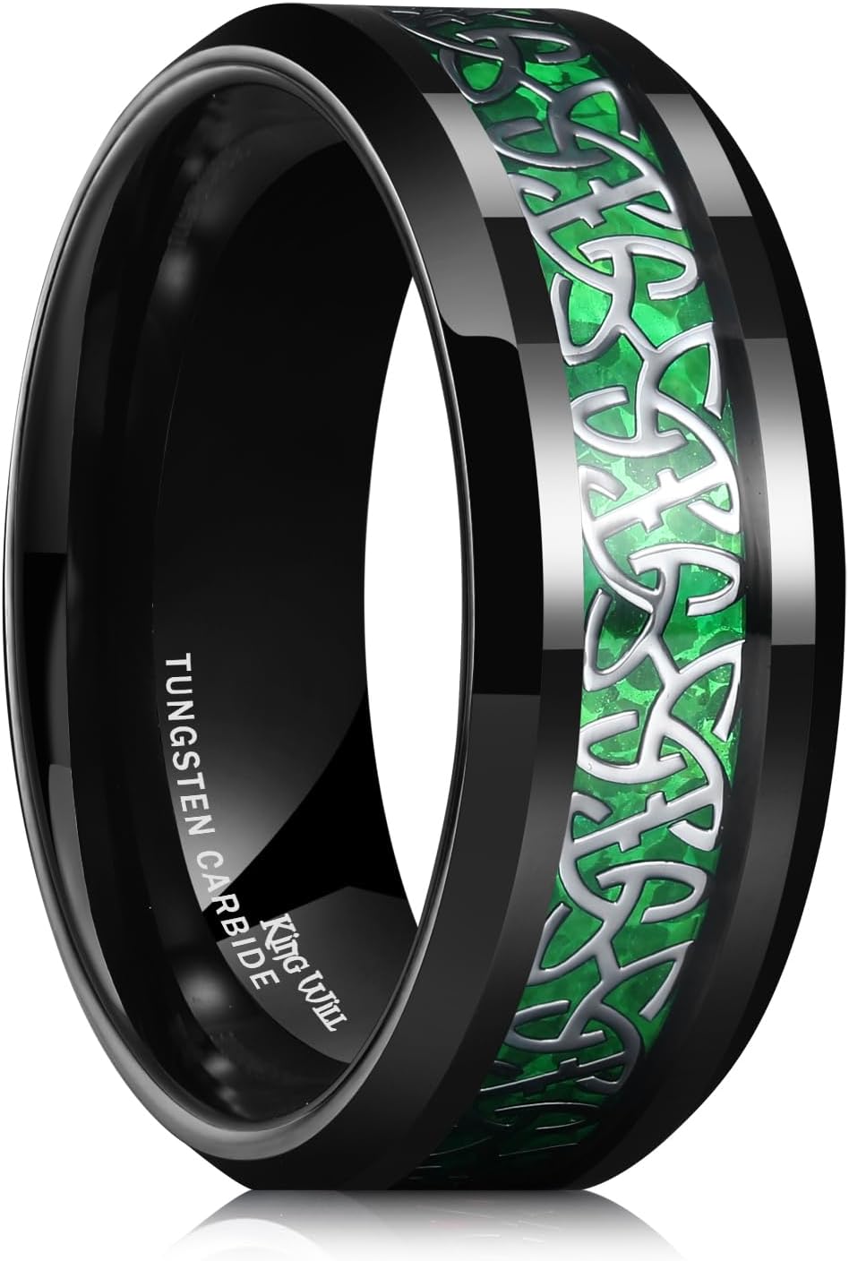 King Will Classic Tungsten Carbide Ring Silver/Black/Red/Green Inlay Celtic Knot 6mm/8mm Wedding Band for Men Engagement Ring Comfort Fit