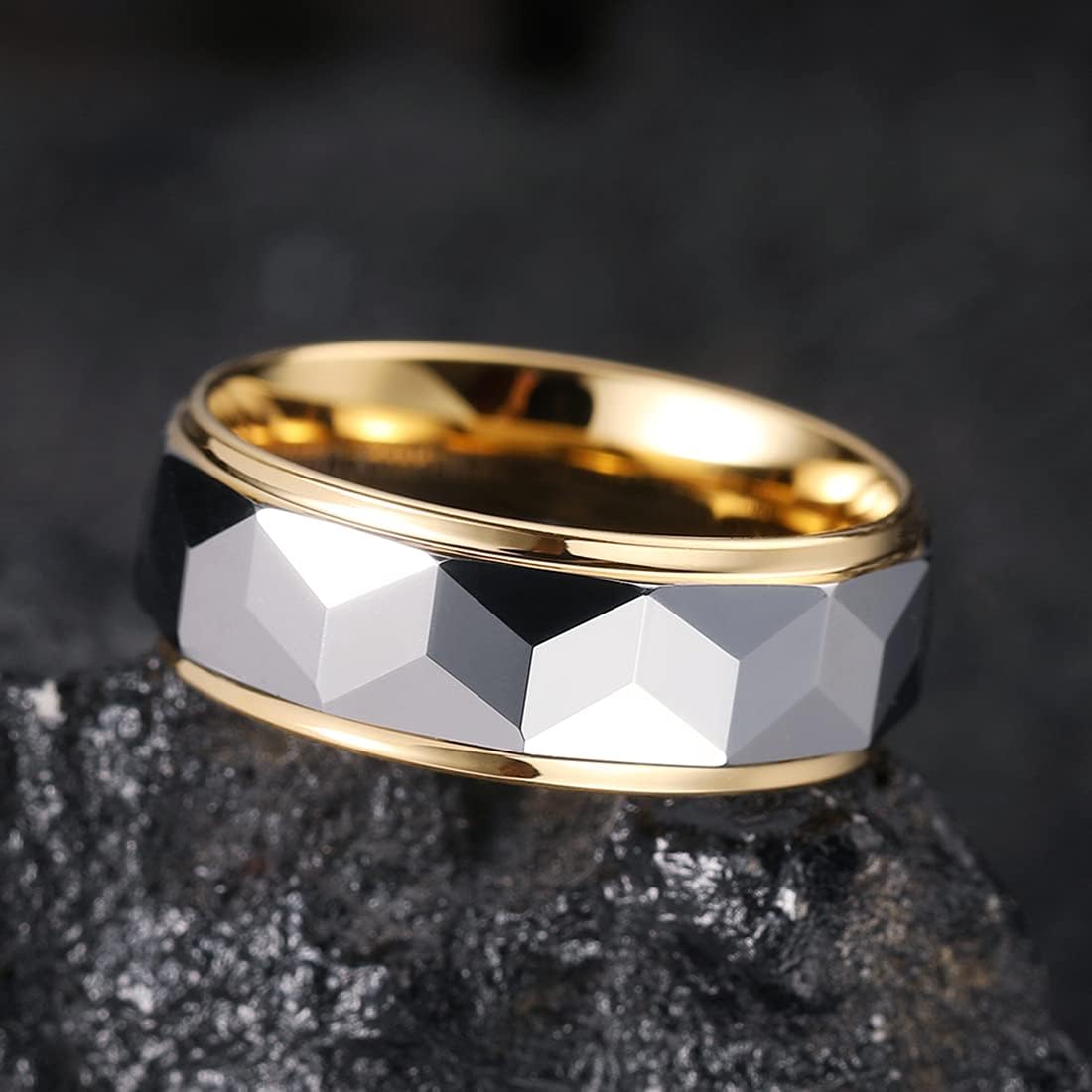 King Will 8mm Men's Tungsten Carbide Silver/Gold/Rose Gold Ring Gold Domed High Polished/Grooved/Faceted/Sandstone Sticker Inlay Step Edge Comfort Fit Wedding Ring